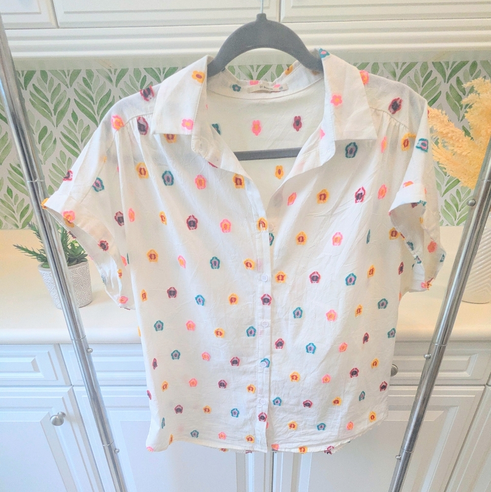 ⭐It Hippie Floral Button Down Oversized Blouse  Embroidered: Purchased In Paris⭐